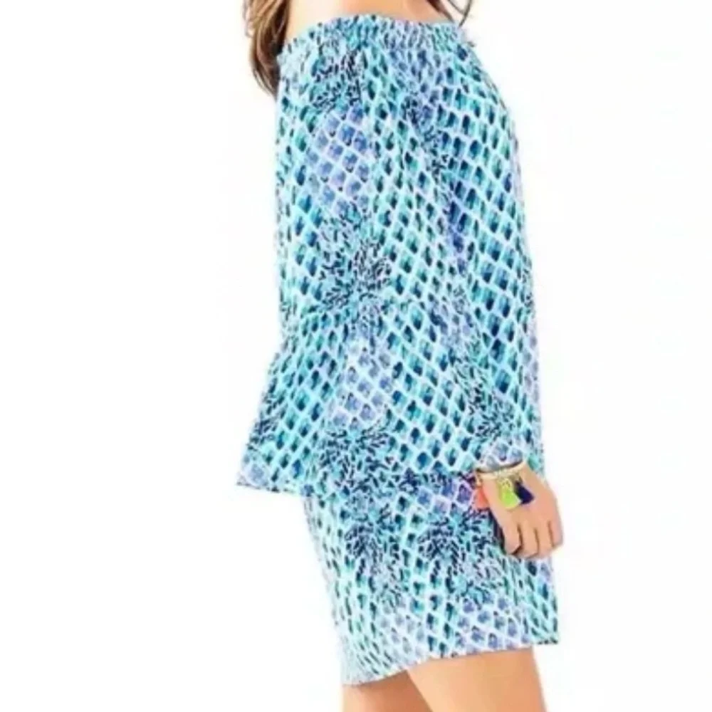 Lilly Pulitzer Nevie Off The Shoulder blue pineapple Dress size medium - Picture 12 of 13